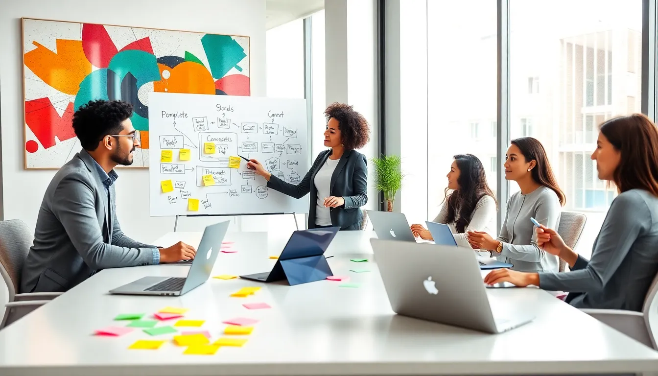 diverse team collaborating in a creative thinking training session.