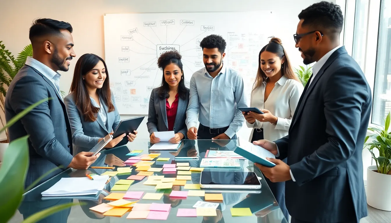 professionals brainstorming creative ideas in a modern office.
